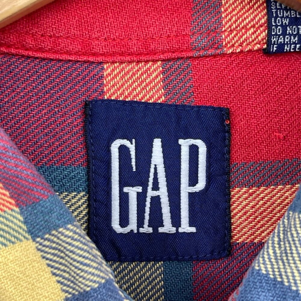 Gap Vintage Red Blue Plaid 100% Cotton Long Sleeve Button Front Shirt - Picture 7 of 10